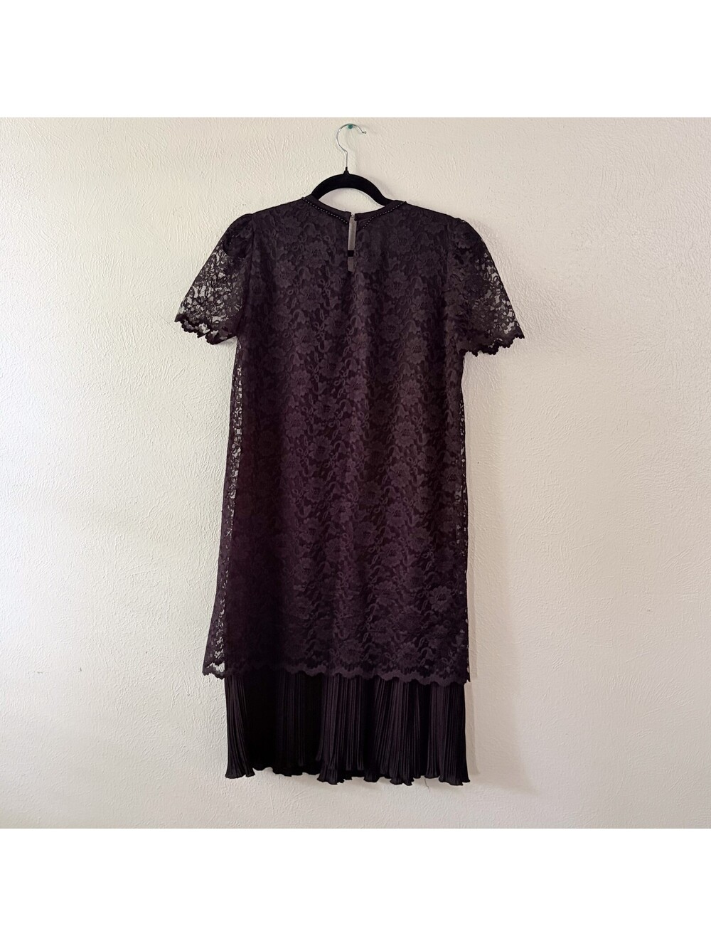 Black Drop Waist Midi Dress Lace Overlay Pleated Size 10 90s Goth Witchy - Picture 3 of 7